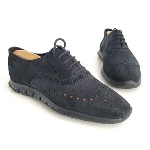 COLE HAAN Zerogrand Wingtip Oxfords Black Perf Leather Flats Shoes Womens Size 6